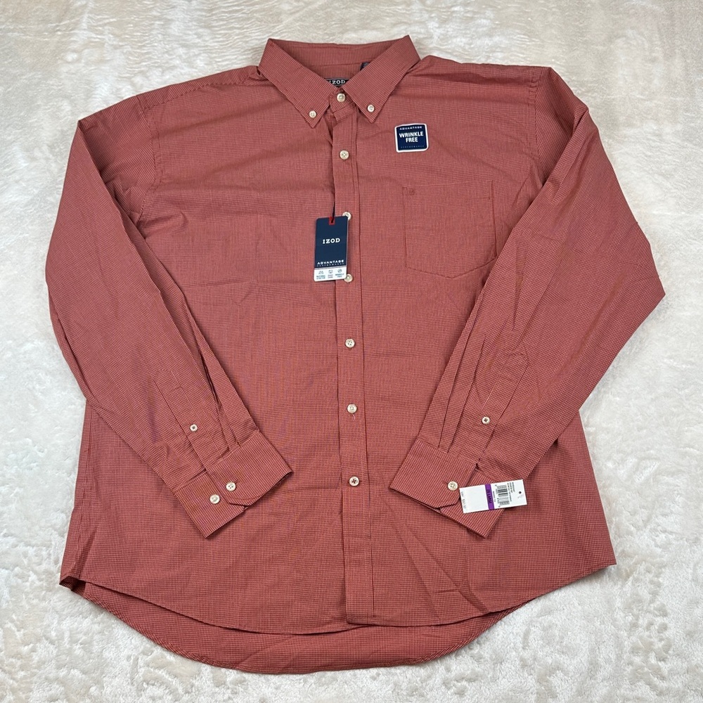 NWT Izod Men's Rust Casual Button-Down Shirt Advantage Performance Wrinkle Free